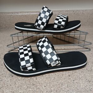 VANS Cayucas Slider Sandal Checkerboard Black White Women’s 8 Adjustable Straps